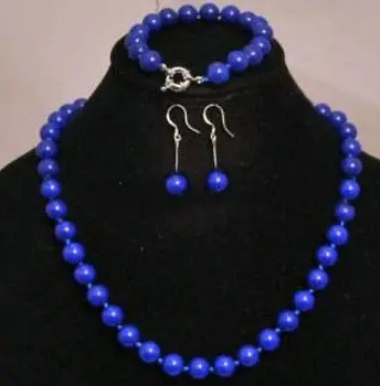 

Hot sale 1set 10mm Blue Egyptian Lapis Lazuli Gems Necklace 18'' Bracelet 7.5'' Earring