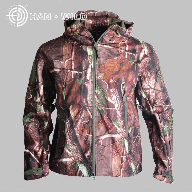 Мягкая водонепроницаемая куртка, тактическая ветровка для охоты, кемпинга, походов, куртка для мужчин, пальто из тонкого флиса - Цвет: Tree Camo