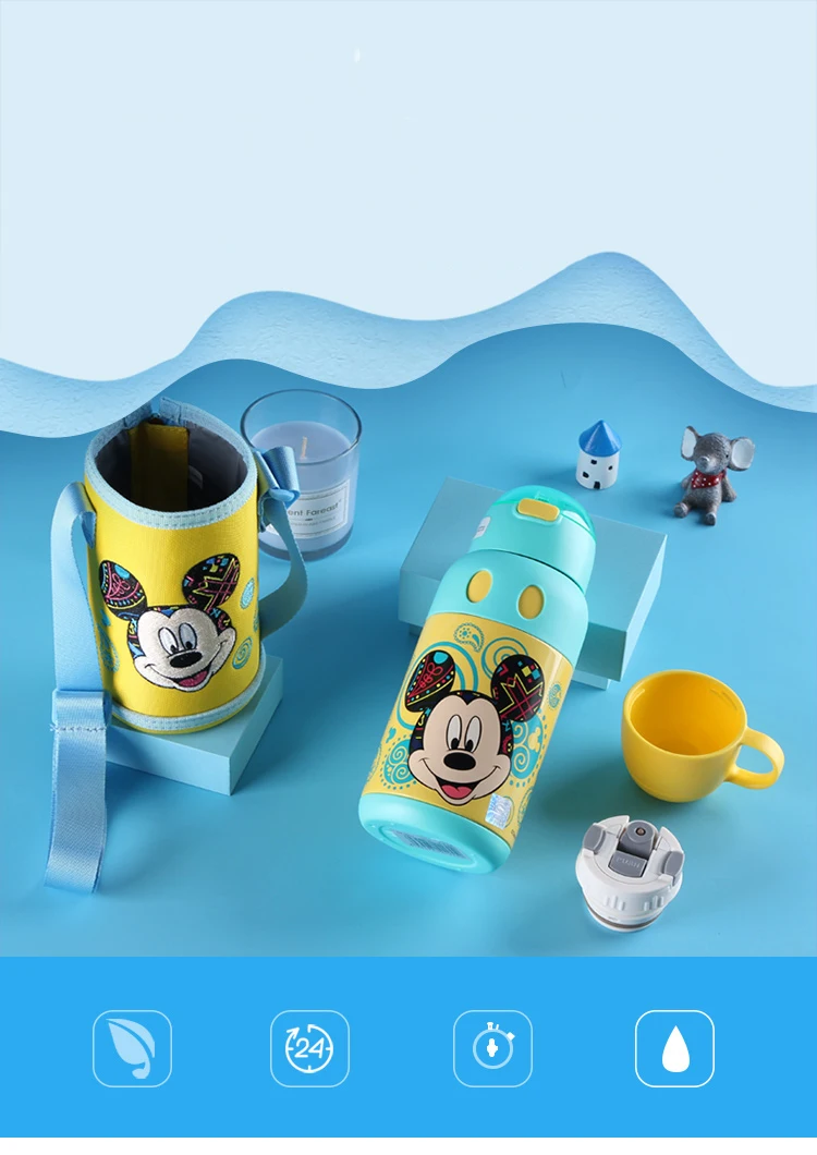 Кружка из нержавеющей стали disney kid, мультяшная Милая чашка с вышивкой, набор, двойное покрытие, дорожный горшок для детей с соломинкой, 500 мл/580 мл