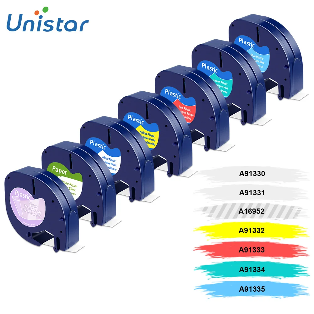 Unistar 7 Упаковка 91201 совместимый с лента Dymo Letratag 12 мм 91330 16952 91331 91332 смешанные цвета