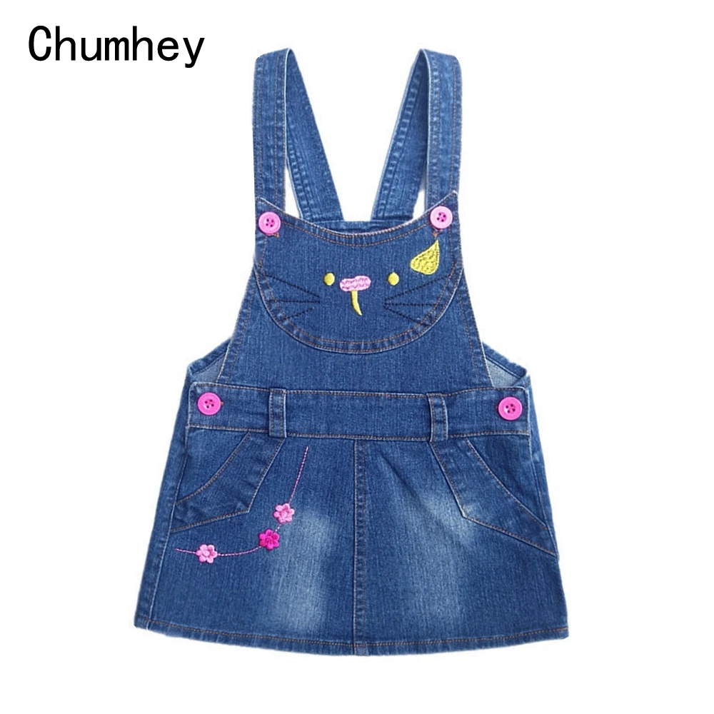Джинсовый сарафан на лямках Chumhey летнее платье с вышитым котом джинсовое для