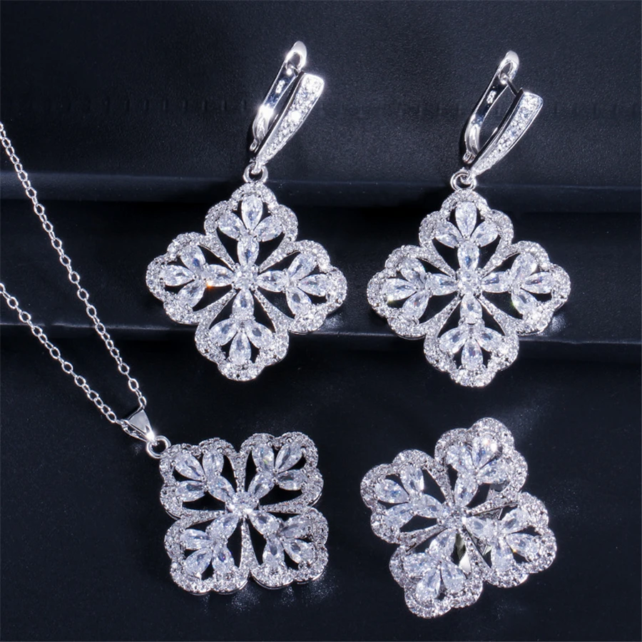 MS062-white Molinuo модные серьги в форме клевера, кольцо, подвеска, три части, высокое качество, Женские Ювелирные изделия, свадьба, помолвка - Окраска металла: MS062-white