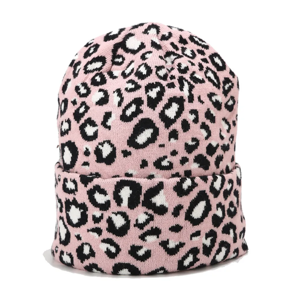Women Leopard Trendy Warm Hat Oversized Chunky Baggy Stretchy Slouchy Skully High Quality Dropshipping Beanie Hairball Warm Cap