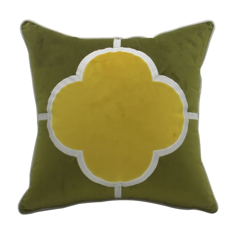 

Luxury Flora Embroidery Pillow Cover Velvet Cushion Case Modern Green Yellow Flower Home Cojines Chic Room Sofa Chair Coussin