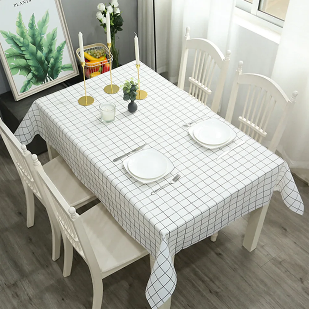 PEVA Tablecloth Plastic PVC Rectangula Grid Printed Waterproof Oilproof Kitchen Dining