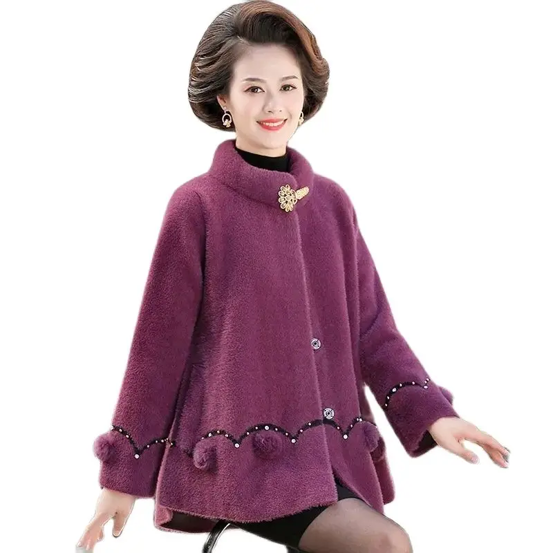 

Женская зимняя куртка из искусственного бархата, модное шерстяное пальто для женщин среднего возраста, высококачественное толстое пальто, женские топы