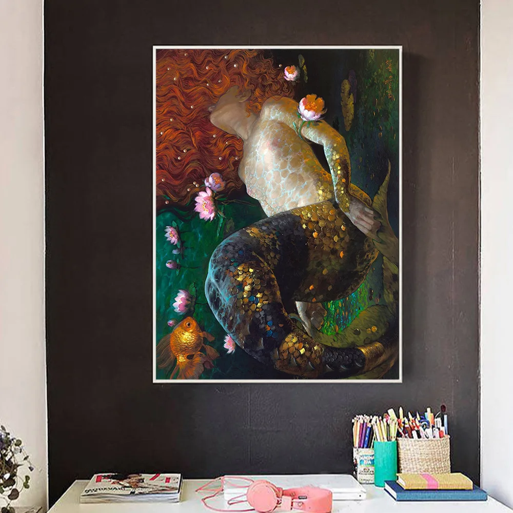 

Sea-maid Abstract Canvas Painting Mermaid Wall Art Poster and Prints Painting Wall Pictures for Home Living Room Decoration