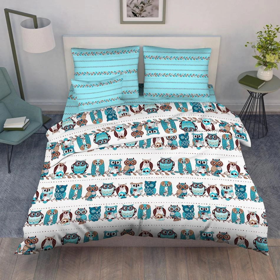 Bedding set made of coarse calico, 100% cotton, fig. 7184 Owls ► Photo 1/4