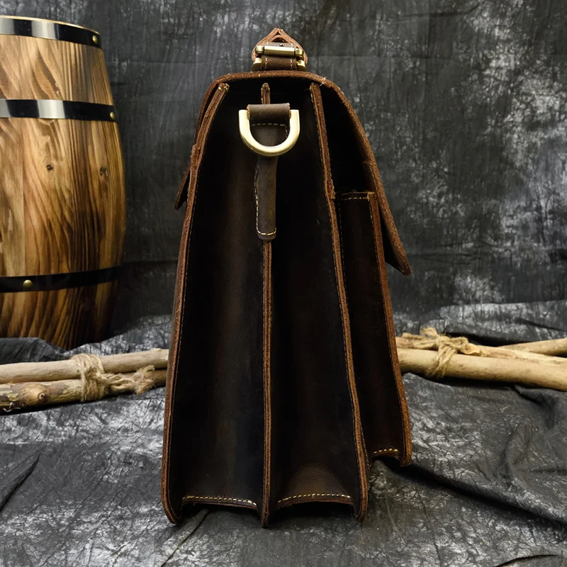 Dark Brown Unisex Large Leather Travel Laptop Bags Briefcase