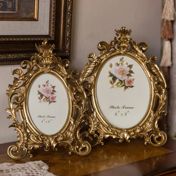 

Home Retro Oval Photo Frame Resin Desktop Picture Frame Wedding Party Gold Frame Decoration Ornaments Crafts Gift WJ815