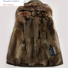 Пальто с натуральным мехом, Мужская парка, Длинная зимняя куртка, натуральный мех енота, подкладка, теплые роскошные куртки, мужские парки 81716 KJ2442