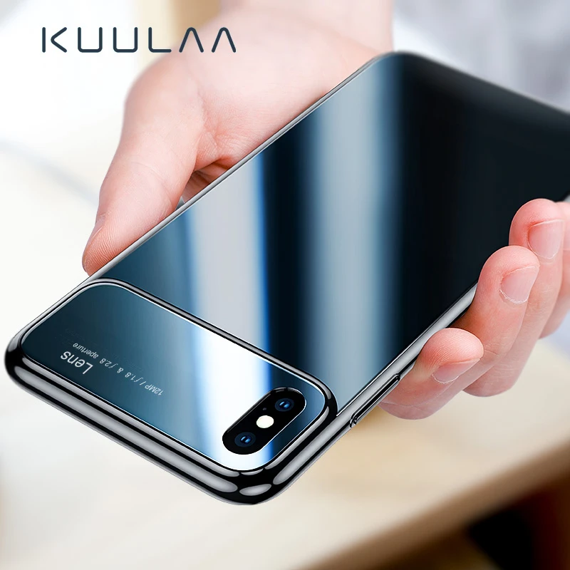 KUULAA для iPhone X Шикарный чехол с глянцевитой поверхностью чехол стекла для телефона iPhone XS Max XR 8 7 Plus сверхтонкая противоударная задняя крышка