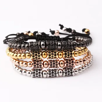 Fashion Jewelry CZ Tube Stainless Steel Beads Men Women Macrame Bracelet