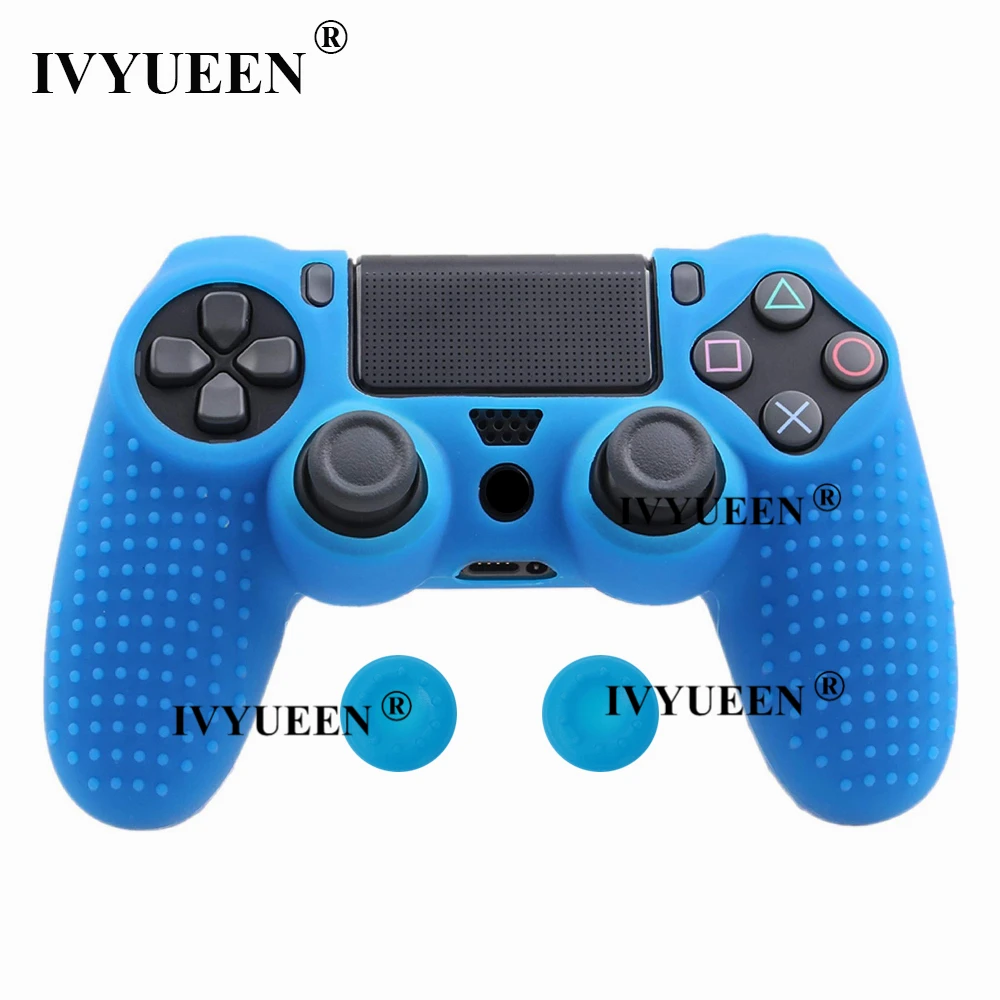 IVYUEEN Шипованный защитный силиконовый чехол для Dualshock 4 PS4 Pro тонкий чехол для контроллера и ручка для большого пальца для playstation 4 - Цвет: Небесно-голубой