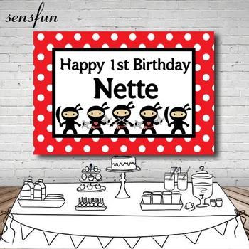 

Sensfun Kids 1st Birthday Party Backdrops Red White Polka Dots Cartoon Ninja Theme Photography Backgrounds For Boys Custom 7x5ft