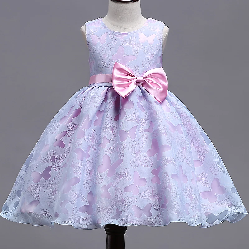Коллекция года, новое летнее платье для девочек фиолетовое платье с бабочкой и цветочным принтом для маленьких девочек вечерние платья с бантом для девочек возрастом от 10 лет