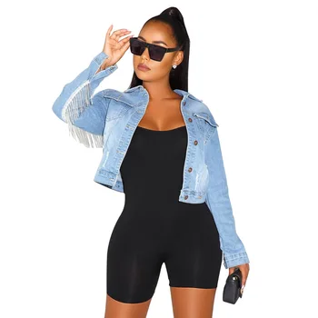 

Autumn Winter Women Jacket Coat Long Sleeve Tassel Buttons Hole Plus Size Casual Denim Jackets Coats