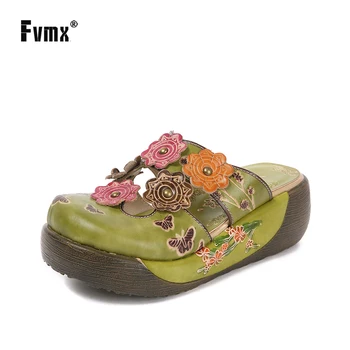 

FVMX Summer New Women Lady Retro National Style Flowers Lightweight Shoes Beach Open Peep Toe Thick Bottom Casual Beach Slippers
