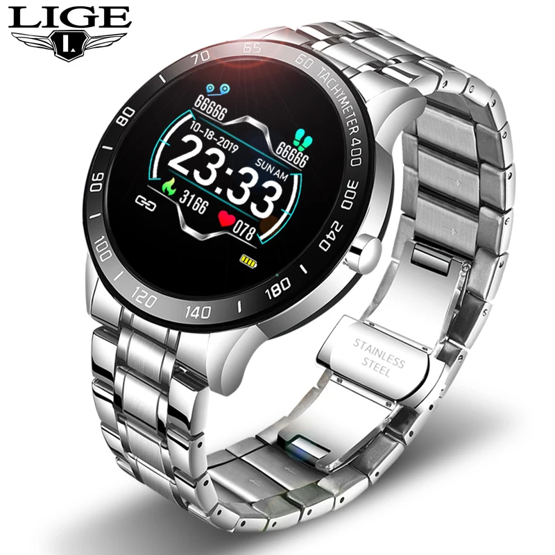 Lige Steel Band Smart Watch Men Waterproof Reloj Hombre Mode Sport ...