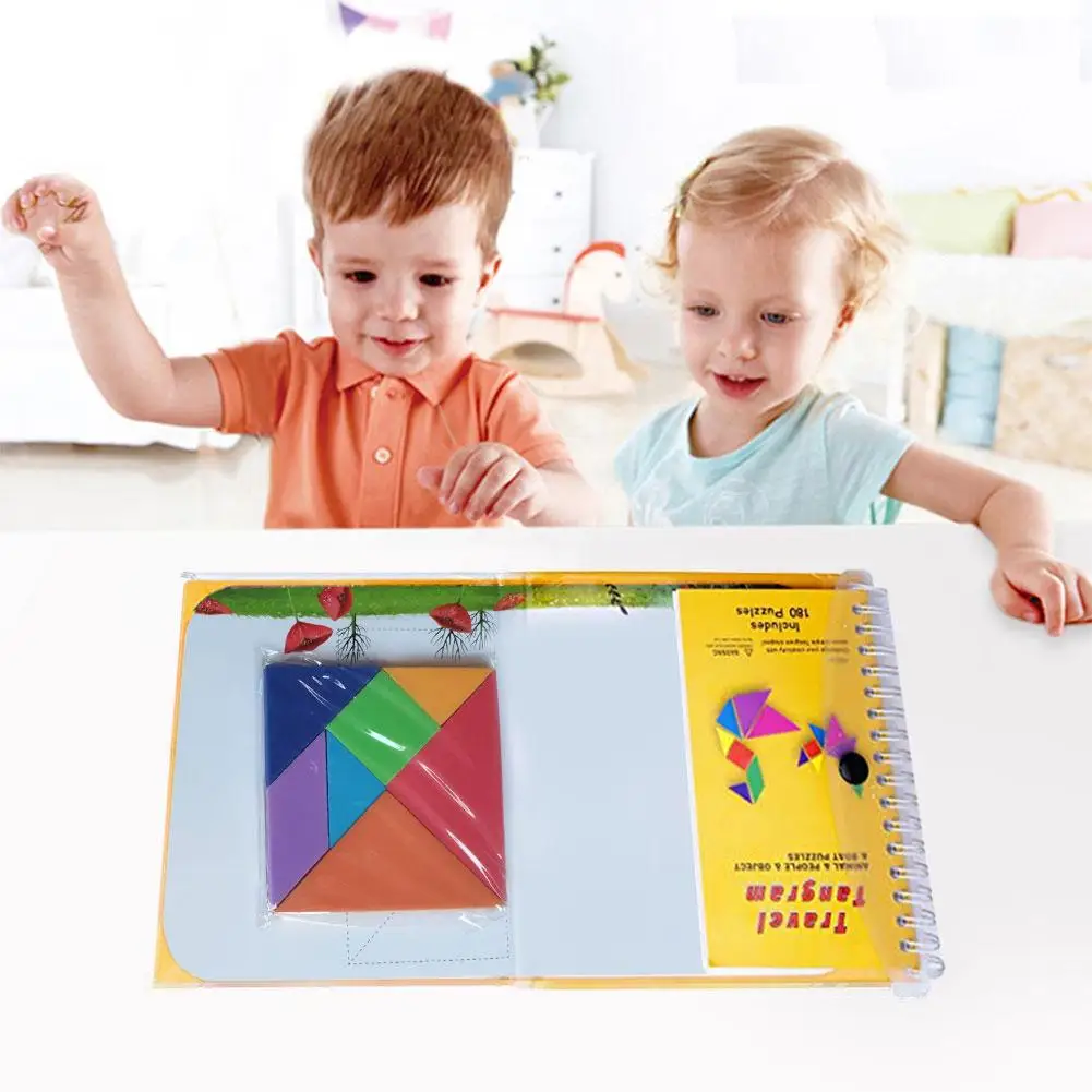 Tangram Игра Головоломка путешествия игра головоломка с решением вопросы красочная книга Монтессори обучающая игрушка для ребенка учится развивать