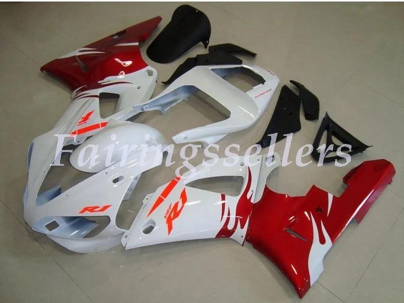 

New TOP Injection Molding ABS Full fairings Kit Fit for Yamaha YZF-R1 YZF1000 R1 00 01 2000 2001 fairing set White Red Flame