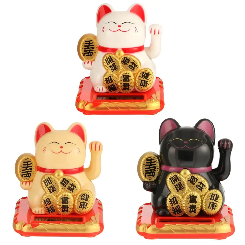 Solar Powered maneki neko lucky cat Black/White Welcoming Shaking Hands Chinese Lucky Cat For Home Car Hotel Restaurant Decor |