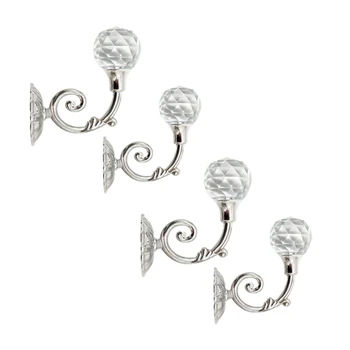 

4 PCS Clear Crystal Curtain Holdbacks Wall Mounted Tassel Curtain Tieback Hook Drapery Tiebacks Clothes Coat Hat Towel Hanger Ho
