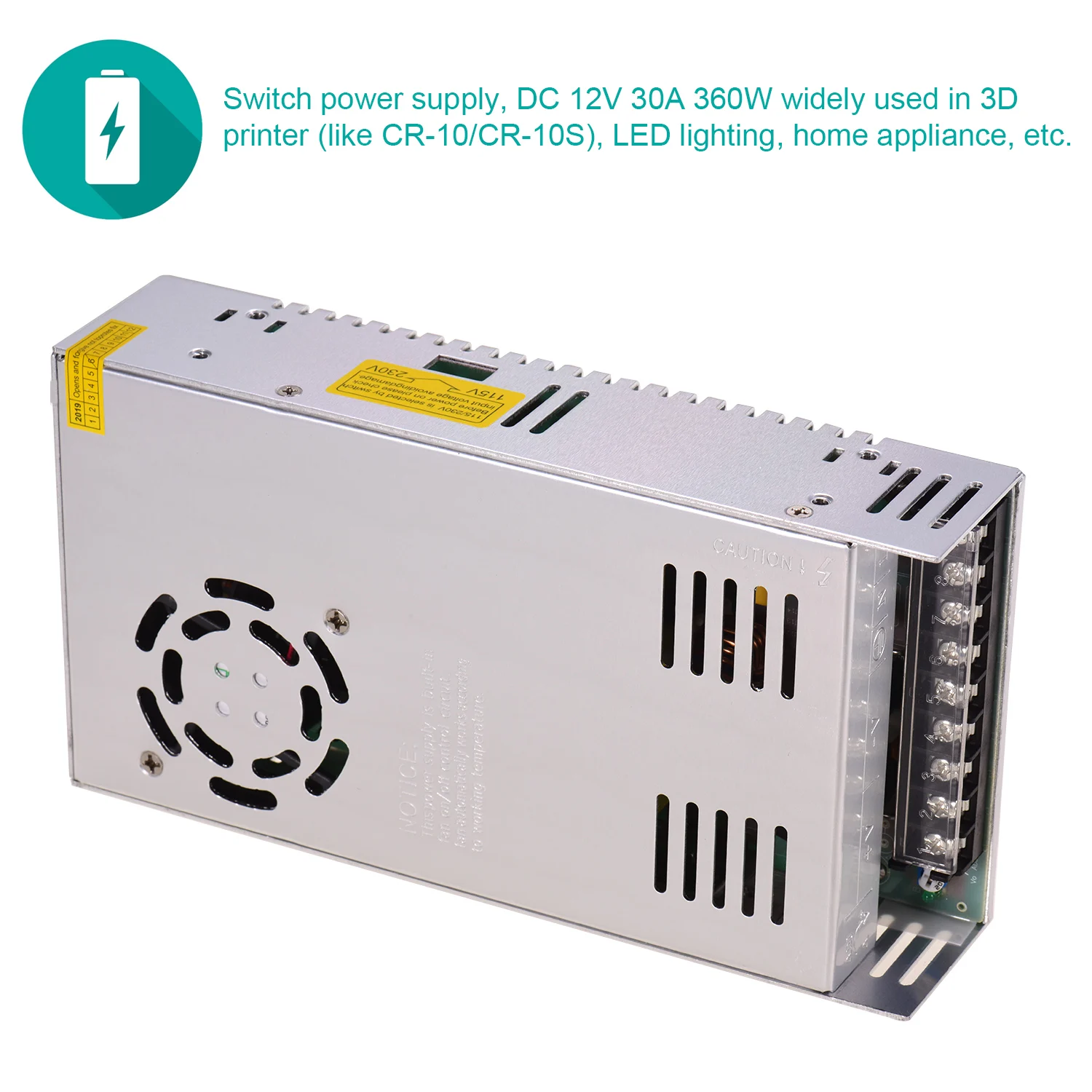 Aibecy DC 12V 360W 30A Universal Regulated Switching Power Supply for CR-10/CR-10S 3D Printer LED Strip Light Computer Project