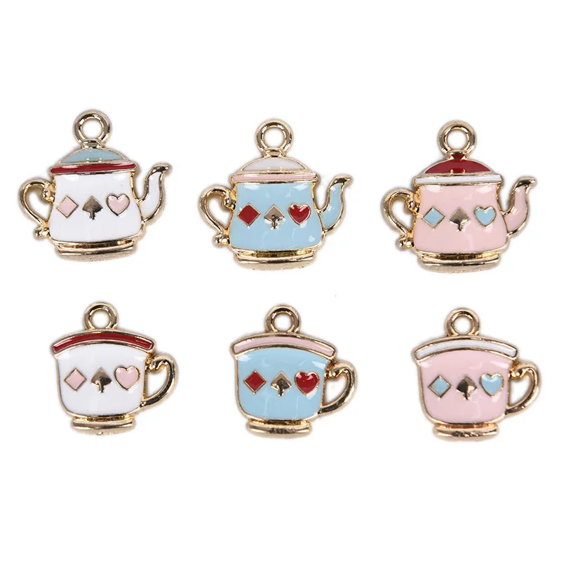 10Pcs Lovely Teapot Charms Enamel Tea Cup Charms DIY Earring Bracelet