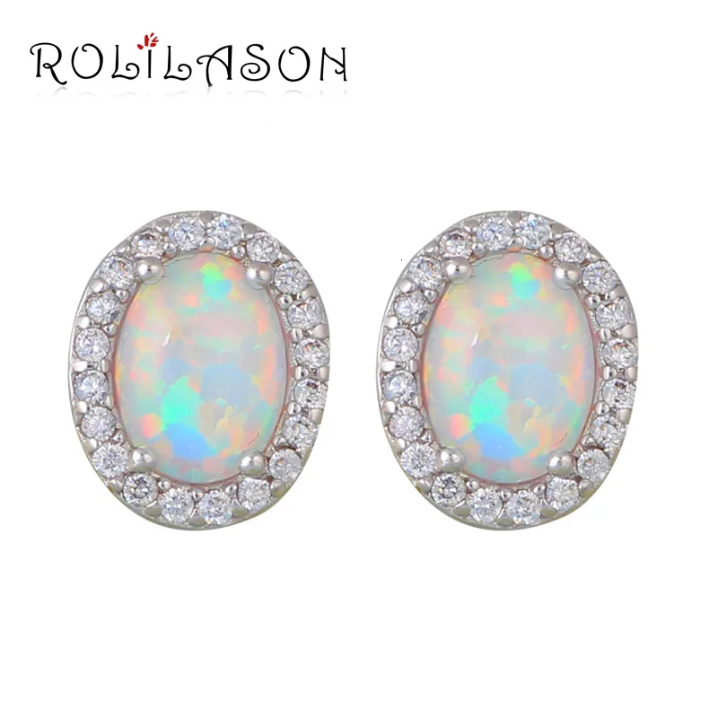 1,88 г оптом и в розницу Белый огненный опал Серебро штампованные овальные серьги-гвоздики модные украшения для женщин OE586