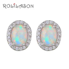 1,88 г оптом и в розницу Белый огненный опал Серебро штампованные овальные серьги-гвоздики модные украшения для женщин OE586