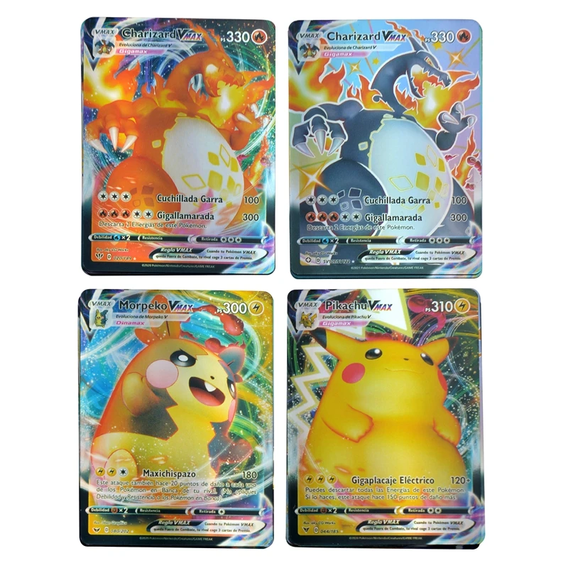 55~100Pcs Pokémon Spanish Ianguage Flash Game Battle Collection Card Children Battle Interactive Trade Toys Gift