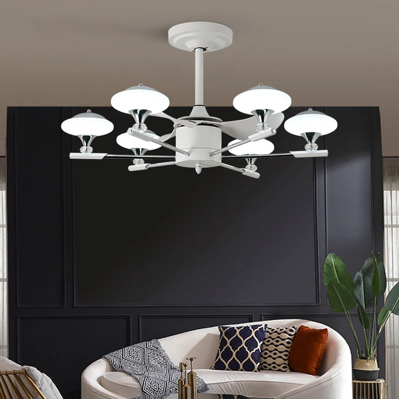 

Nordic Simple White Ceiling Fan Lamp Remote Control Mute High Quality Acrylic LED Living Room Ceiling Fan Lights