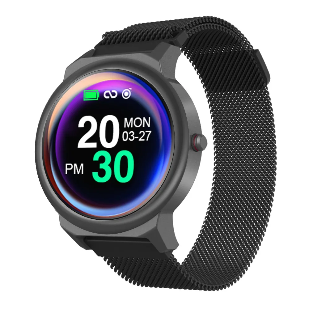 LEMFO Smart Watch Men Full Touch Heart Rate Blood Pressure Monitor Smart Watches Women Waterproof Milanese Strap Android Watch - Цвет: Черный