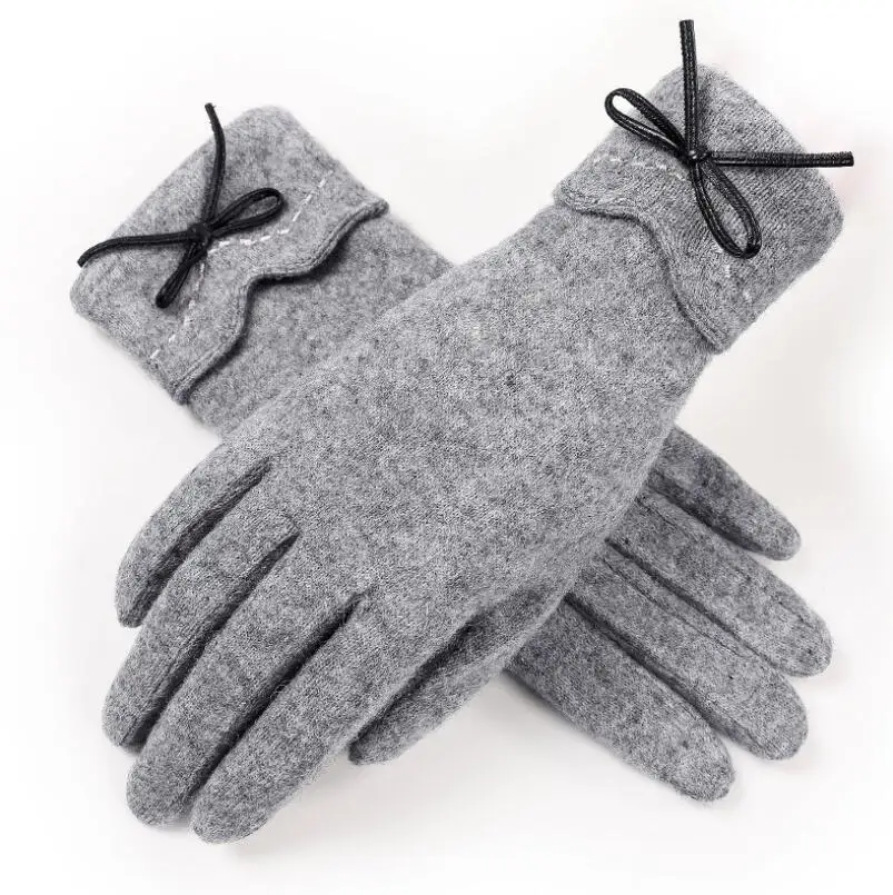 New 2 Gray YRRETY, женские кашемировые перчатки для улицы, Осень-зима, женские теплые перевернутые рукавицы, хлопковые перчатки на запястье, однотонные женские шерстяные перчатки - Цвет: New 2 Gray