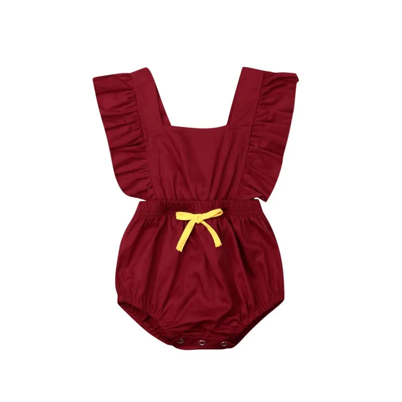 Детские развевающиеся рукава; боди; Детский комбинезон для маленьких девочек; хлопковый однотонный комбинезон; летняя повседневная одежда для маленьких девочек; Новинка