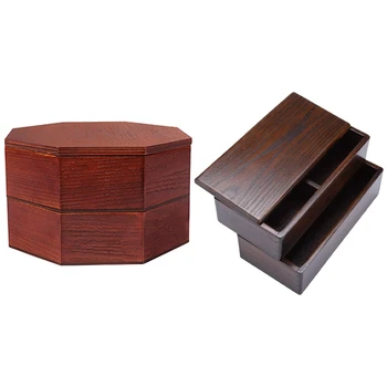 

Wooden Bento Lunch Boxes Double Layer Japanese Stackable & Japanese Wooden Lunch Box Creative Octagonal Students Double