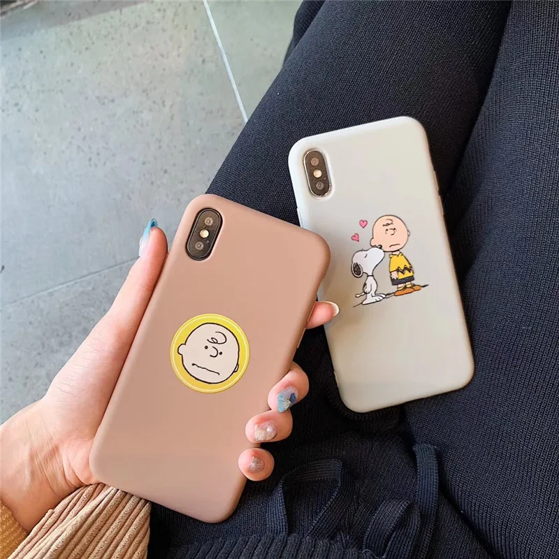 For Iphone11 Pro 6 6S 7 8 Plus X Xs Xr Max Matte Candy Case Capas Funda Wholesale Cartoon Charlie Brown and Dog Soft Phone |