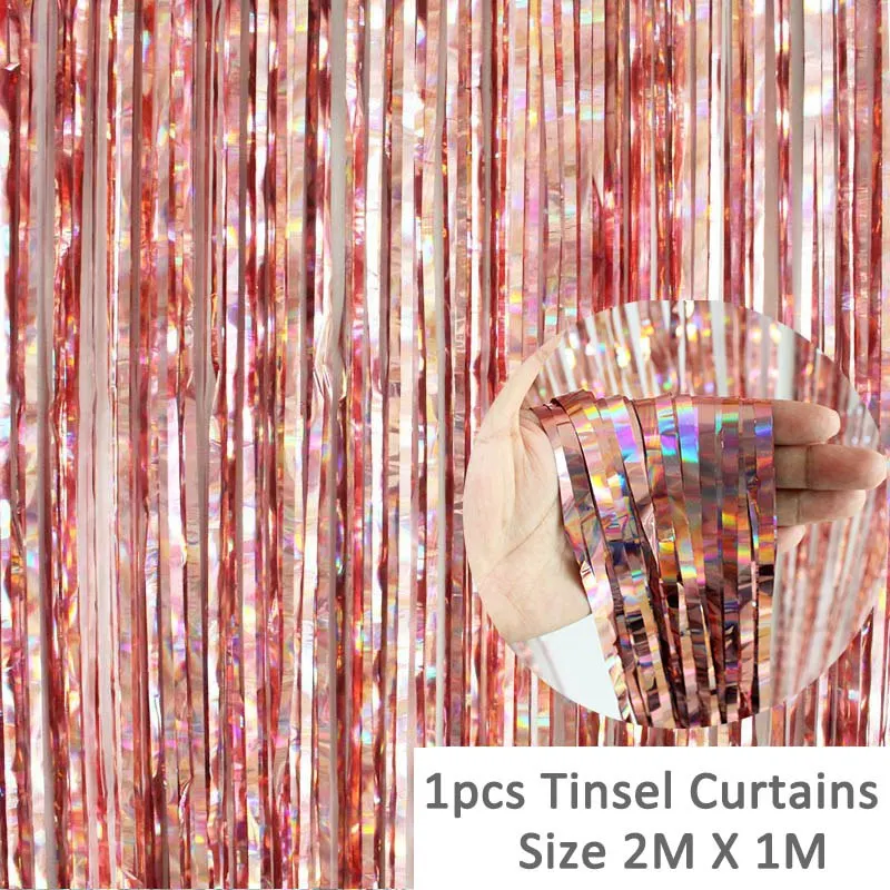 1pcs Tinsel Curtains Розовое золото 1st счастливый набор воздушных шаров на день рождения фольга номер шар баннер первый ребенок девочка вечерние украшения мой 1 один год поставки - Цвет: 1pcs Tinsel Curtains