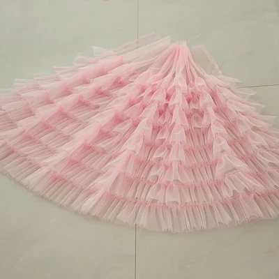 2meters Pink Red Blue White 8-Layer Ruffled Tulle Lace Trim Soft Mesh Fabric For Woman Dress, Dolls, Costume Design DIY - Цвет: pink Q
