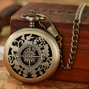 Роскошные женские кварцевые карманные часы, винтажные бронзовые часы с цепочкой, полые часы для мужчин и женщин, коллекционные подарки на день рождения