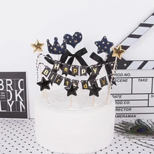 4pcs Happy Birthday Party Decorations Denim Cake Decoration Topper