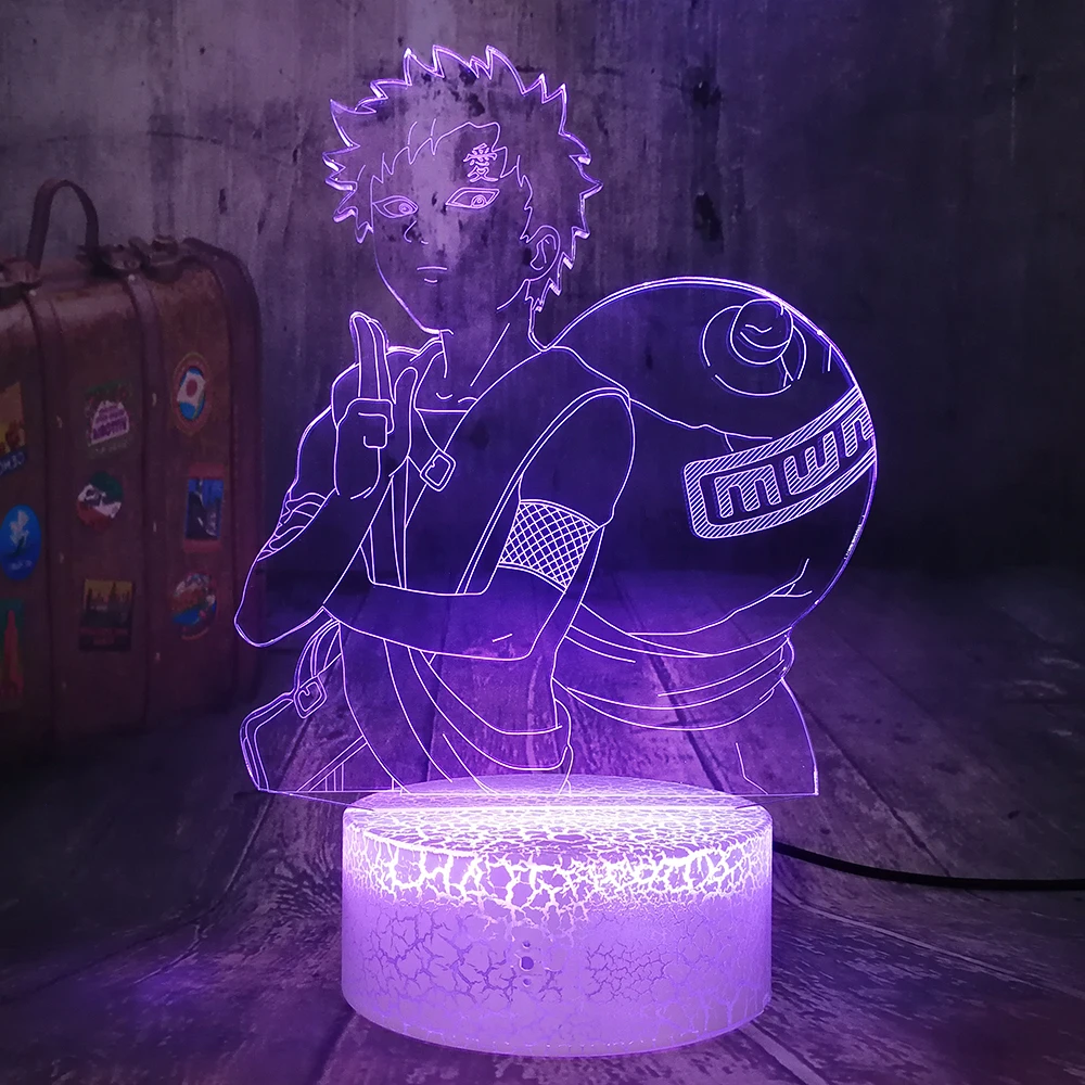 Крутая фигурка из японского аниме Гаара из «Наруто» светодиодный 3d-ночник 7 цветов Crackle белая основа настольная лампа Декор для спальни подарок на день рождения игрушки