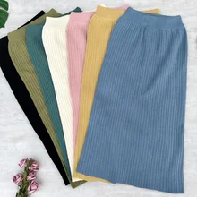 Женские юбки, однотонные тянущиеся шерстяные вязаные юбки, яркие цвета, зимние юбки средней длины с разрезом для женщин, s Jupe Femme