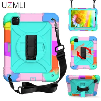 

3 Layers Protection Rainbow Silicone Hybrid Kickstand Case For iPad Pro 11 2018 2020 Armor Shockproof Hand Shoulder Strap Cover