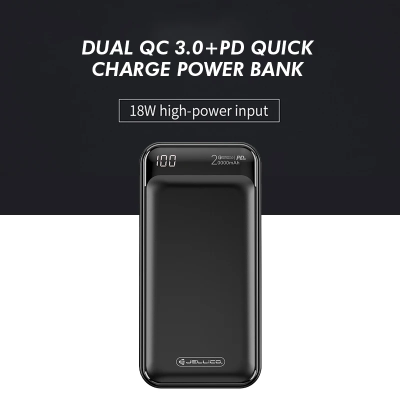 Jellico Power Bank 20000 мАч LED портативная батарея PD Быстрая быстрая зарядка 12 В Powerbank для