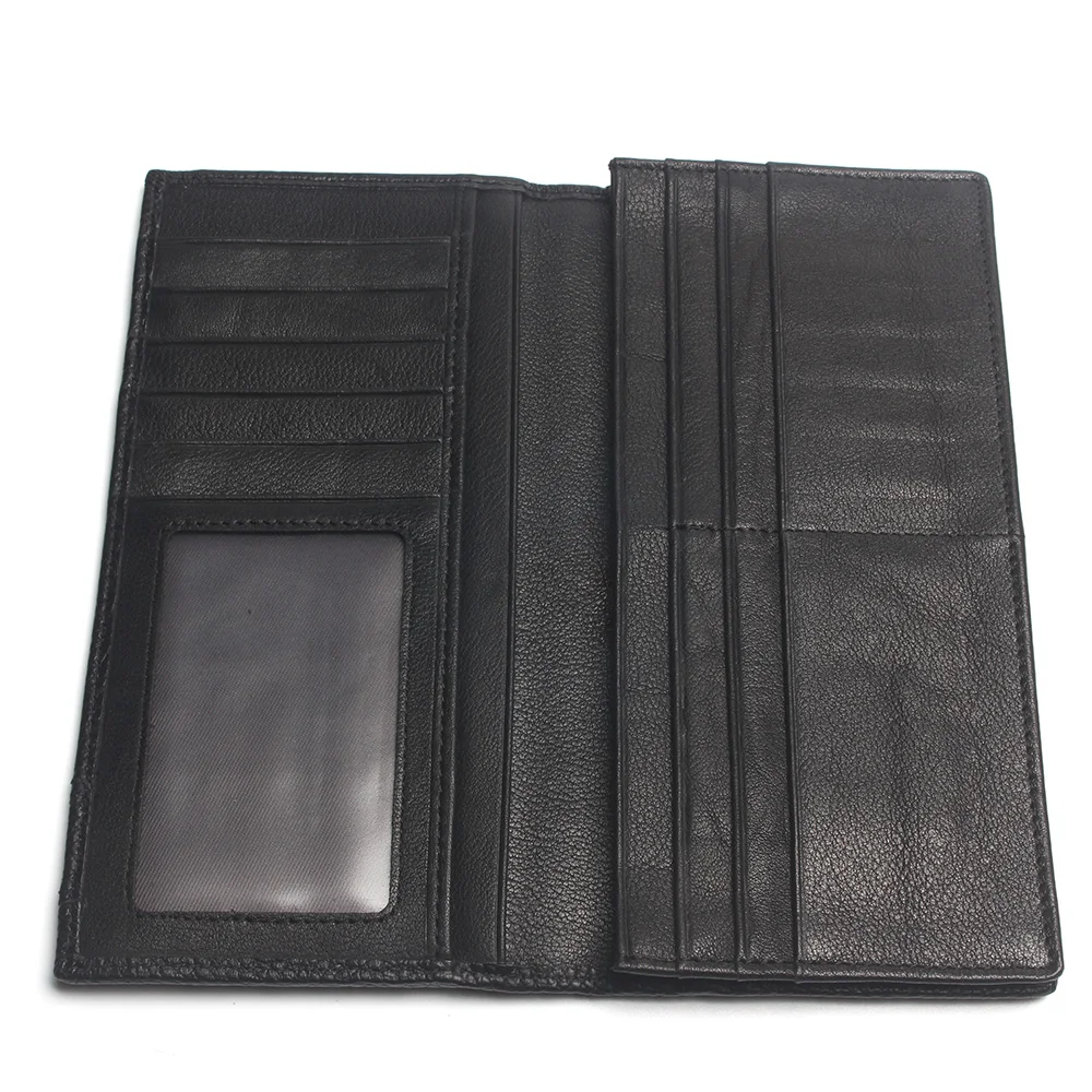 Men Black Long Wallets Stitching Style 100% Genuine Leather Wallet Men's Credit Card Travel Hand Purse For Man 5