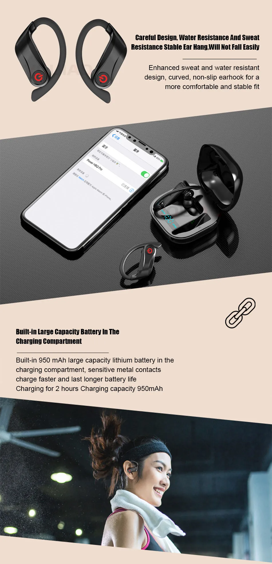 Беспроводной ушной крючок HBQ-Q62 TWS беспроводные bluetooth-наушники с двойными микрофонами Bluetooth 5,0 наушники стереонаушники для занятий спортом