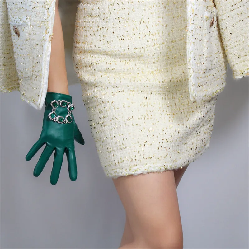 Кожаные перчатки для сенсорного экрана длиной 2" 50 см из имитации кожи ягненка темно-зеленые женские перчатки с длинным рукавом WPU162