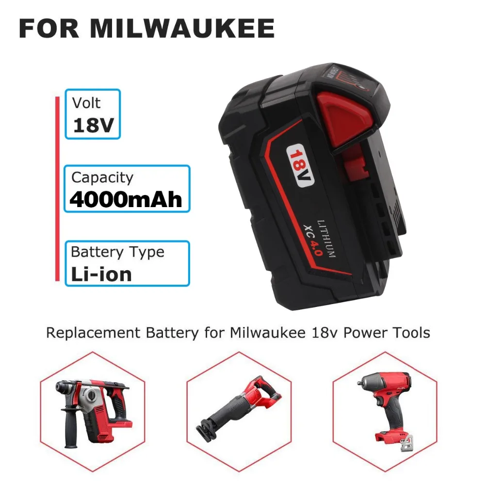 VANON для Milwaukee M18 18V 4000mAh 4.0Ah литий-ионный аккумулятор электроинструменты Bateria беспроводной для MILWAUKEE 48-11-1840 Расширенный
